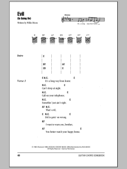 page one of Evil (Is Going On) (Guitar Chords/Lyrics)