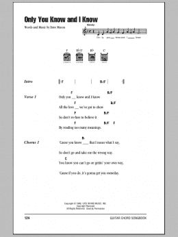 page one of Only You Know And I Know (Guitar Chords/Lyrics)