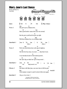 page one of Mary Jane's Last Dance (Guitar Chords/Lyrics)