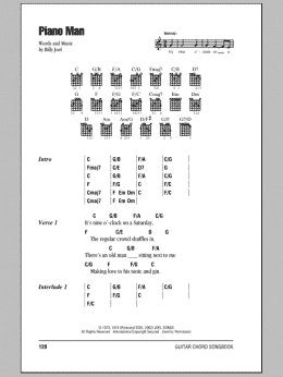 page one of Piano Man (Guitar Chords/Lyrics)