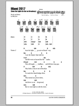 page one of Miami 2017 (Seen The Lights Go Out On Broadway) (Guitar Chords/Lyrics)
