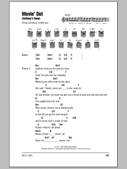 page one of Movin' Out (Anthony's Song) (Guitar Chords/Lyrics)