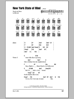 page one of New York State Of Mind (Guitar Chords/Lyrics)
