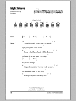 page one of Night Moves (Guitar Chords/Lyrics)