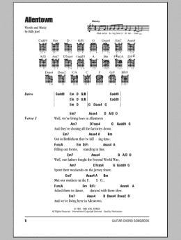 page one of Allentown (Guitar Chords/Lyrics)