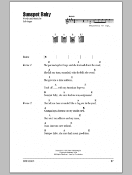 page one of Sunspot Baby (Guitar Chords/Lyrics)