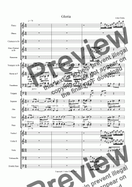 page one of Gloria-Orchestral Score