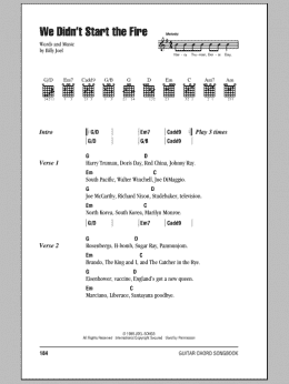 page one of We Didn't Start The Fire (Guitar Chords/Lyrics)