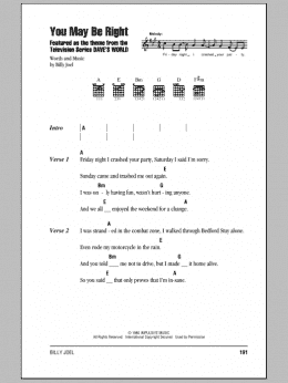 page one of You May Be Right (Guitar Chords/Lyrics)