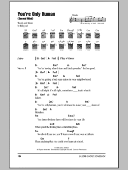 page one of You're Only Human (Second Wind) (Guitar Chords/Lyrics)