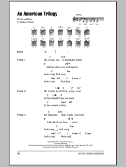 page one of An American Trilogy (Guitar Chords/Lyrics)