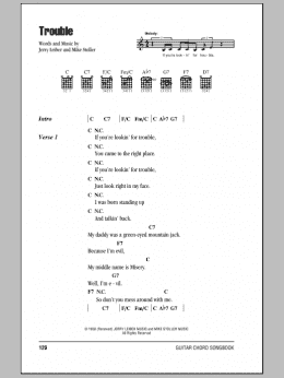 page one of Trouble (Guitar Chords/Lyrics)