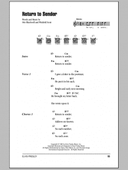 page one of Return To Sender (Guitar Chords/Lyrics)