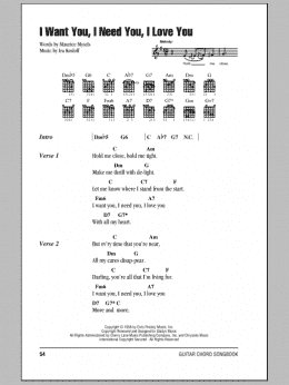 page one of I Want You, I Need You, I Love You (Guitar Chords/Lyrics)