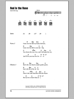 page one of Red Is The Rose (Guitar Chords/Lyrics)