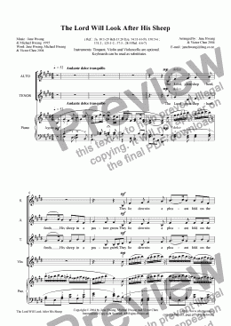 page one of The Lord Will Look After His Sheep ( SATB+Pno+3 Instruments)
