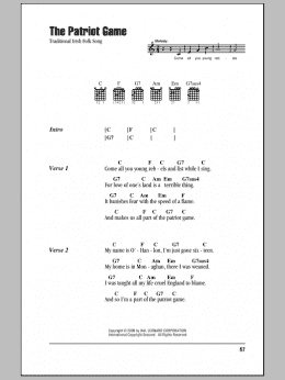page one of The Patriot Game (Guitar Chords/Lyrics)