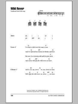 page one of Wild Rover (Guitar Chords/Lyrics)