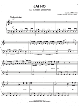 page one of Jai Ho (Easy Piano)