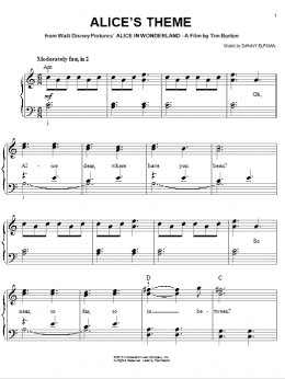page one of Alice's Theme (Easy Piano)