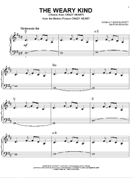 page one of The Weary Kind (Easy Piano)