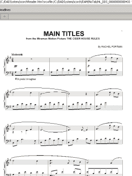 page one of Main Titles from The Cider House Rules (Piano Solo)