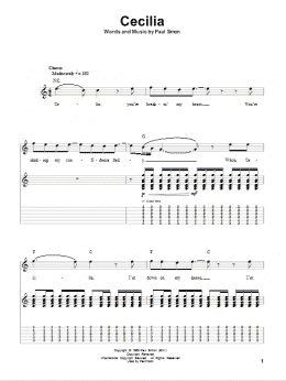 page one of Cecilia (Guitar Tab (Single Guitar))