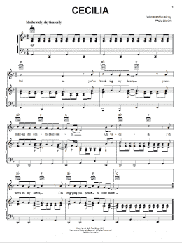 page one of Cecilia (Piano, Vocal & Guitar Chords (Right-Hand Melody))