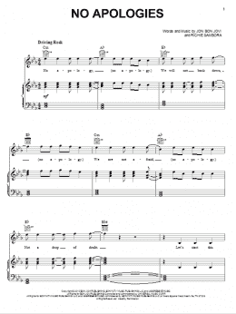 page one of No Apologies (Piano, Vocal & Guitar Chords (Right-Hand Melody))