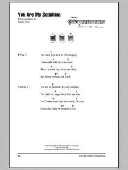 page one of You Are My Sunshine (Guitar Chords/Lyrics)