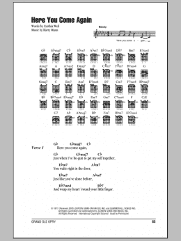 page one of Here You Come Again (Guitar Chords/Lyrics)