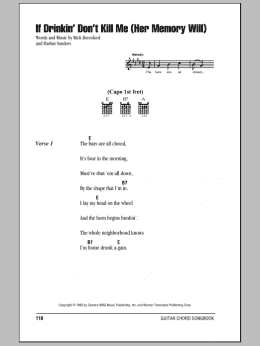 page one of If Drinkin' Don't Kill Me (Her Memory Will) (Guitar Chords/Lyrics)
