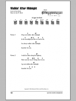 page one of Walkin' After Midnight (Guitar Chords/Lyrics)