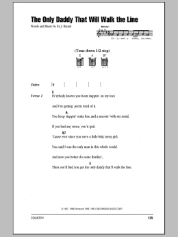 page one of The Only Daddy That Will Walk The Line (Guitar Chords/Lyrics)