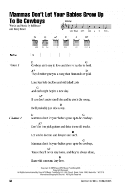 page one of Mammas Don't Let Your Babies Grow Up To Be Cowboys (Guitar Chords/Lyrics)