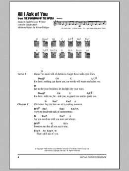 page one of All I Ask Of You (from The Phantom Of The Opera) (Guitar Chords/Lyrics)