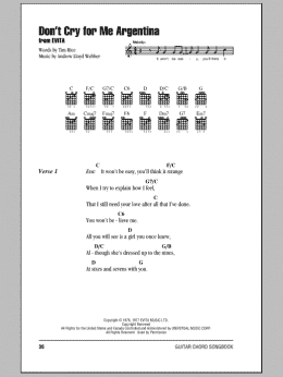 page one of Don't Cry For Me Argentina (Guitar Chords/Lyrics)