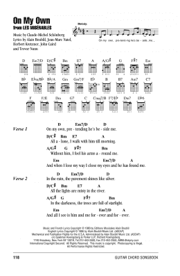 page one of On My Own (from Les Miserables) (Guitar Chords/Lyrics)