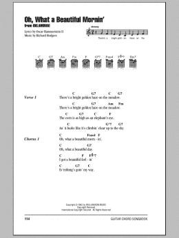 page one of Oh, What A Beautiful Mornin' (from Oklahoma!) (Guitar Chords/Lyrics)