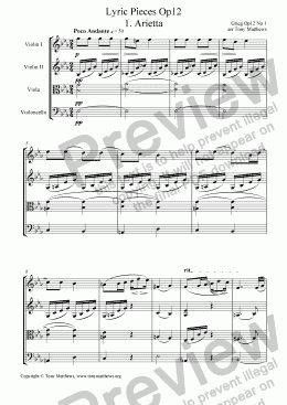 page one of Grieg's Lyric Pieces Op12. - arranged for strings