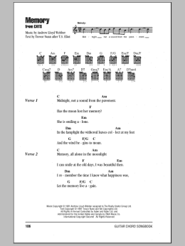 page one of Memory (from Cats) (Guitar Chords/Lyrics)