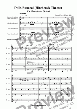 page one of Dolls Funeral (Hitchcock theme) for Saxophone Quintet
