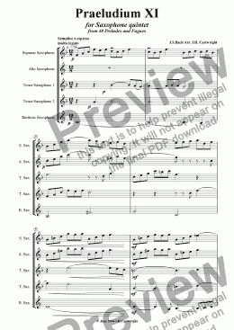 page one of Praeludium IX for Saxophone Quintet