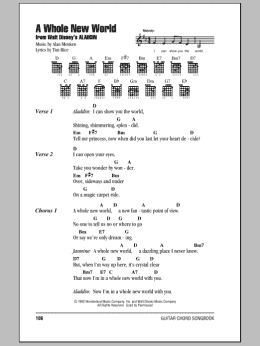 page one of A Whole New World (from Aladdin) (Guitar Chords/Lyrics)