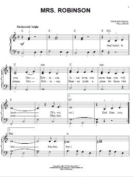 page one of Mrs. Robinson (Easy Piano)