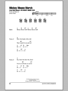 page one of Mickey Mouse March (from The Mickey Mouse Club) (Guitar Chords/Lyrics)