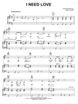 page one of I Need Love (Piano, Vocal & Guitar Chords (Right-Hand Melody))