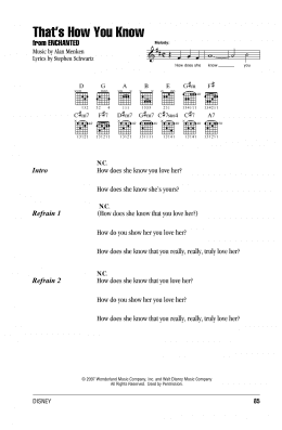 page one of That's How You Know (from Enchanted) (Guitar Chords/Lyrics)