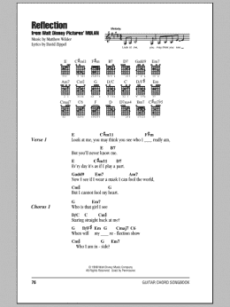 page one of Reflection (Pop Version) (from Mulan) (Guitar Chords/Lyrics)