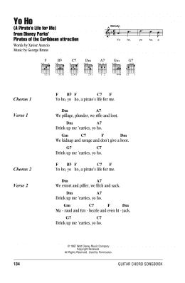 page one of Yo Ho (A Pirate's Life For Me) (Guitar Chords/Lyrics)